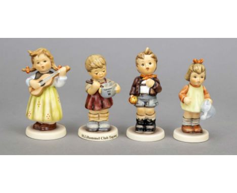 Konvolut aus 4 Hummelfiguren, Goebel, darunter: Muß' noch gießen, M.I. Hummel Club, 1996, sign., polychrom bemalt, Modellnr. 