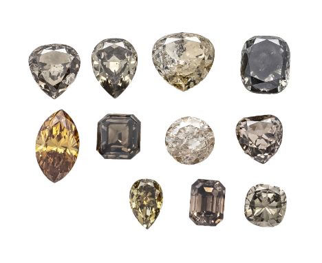 Konvolut Diamanten, 11 Steine unterschiedlich facettiert, zus. 6,7 ct FancyOrange - Light-Brown/VS-PI