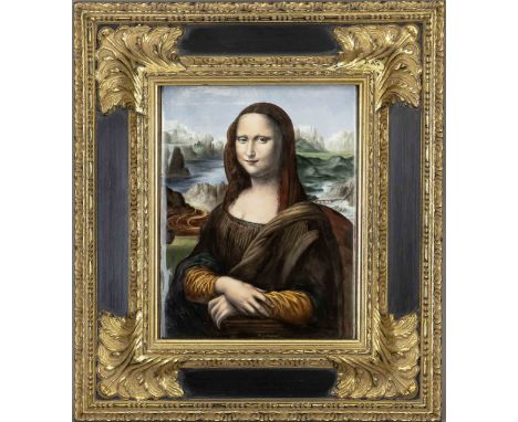 Porzellanbild, Mona Lisa, 20. Jh., polychrome Malerei nach dem Gemälde von Leonardo da Vinci, u. sign. ''K. Schubert, Meissen