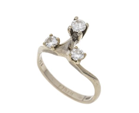 Brillant-Ring WG 585/000 mit drei Brillanten, zus. 0,23 ct (punziert) W/PI, RG 55, 3,1 g