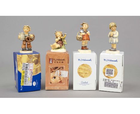 Konvolut aus 4 Hummelfiguren, Goebel, darunter: Gretel, Entwurfsjahr 1938, sign., polychrom bemalt, Modellnr. 96, H. 12 cm; E