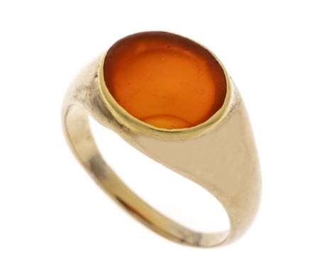 Karneol-Ring GG 417/000 ungest., gepr., mit einer ovalen Karneol-Platte 12 x 10 mm, RG 62, 6,3 g