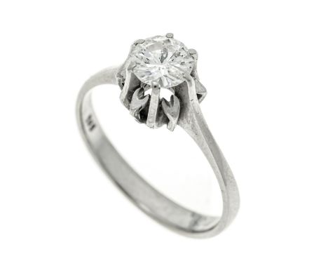 Solitär Brillant-Ring WG 585/000 mit einem Brillanten 0,65 ct (eingraviert) TW-W/PI1, RG 55, 2,9 g