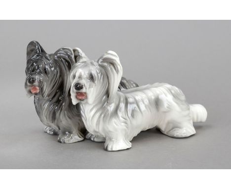 Skyeterrier Paar, Goldscheider, um 1930, Modellnr. 6823 / 121 / 4, Entwurf Hugo Postl, um 1930, staffiert in hell und dunkel 