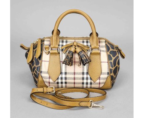 Burberry, Maymarket Check Animal Print Satchel Bag, beschichtetes Canvas im markentypischen Karodesign mit Details aus cognac