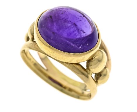 Amethyst-Ring GG 585/000 mit einem ovalen Amethyst-Cabochon 15 x 12 mm, RG 63, 11,2 g