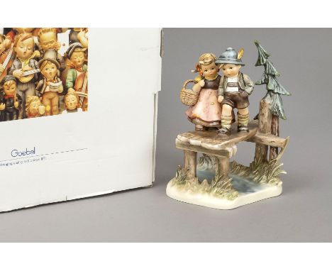 Große Hummelfigur, Goebel, Bald sind wir drüben, Century Collection, 1987, sign., Mädchen und Junge, sich an den Händen halte