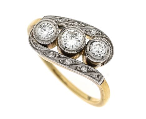 Art Déco Altschliff-Diamant-Ring GG/WG 585/000 mit 9 Altschliff-Diamanten, zus. 0,37 ct l.get.W/SI-PI, RG 53, 3,6 g