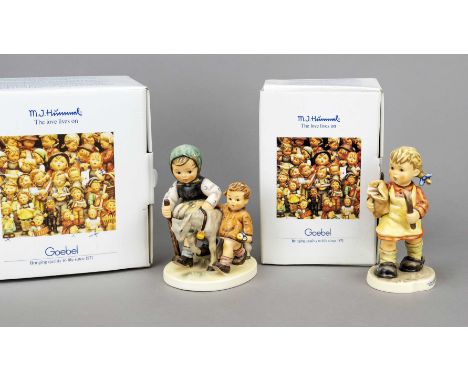 Konvolut aus 2 Hummelfiguren, Goebel, darunter: ... der Bäcker hat gerufen, Erste Ausgabe 2004, 2003, sign., polychrom bemalt