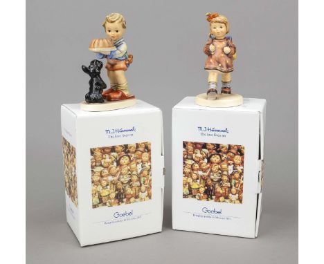 Konvolut aus 2 Hummelfiguren, Goebel, darunter: Schulmädchen, 1985, sign., polychrom bemalt, Modellnr. 467, H. 13 cm; Gratula
