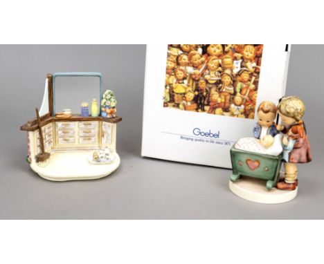 Konvolut aus 2 Hummelfiguren, Goebel, darunter: Day of beauty, Goebel 1999, polychrom bemalt, Mark 045-D, H. 13 cm; Das große