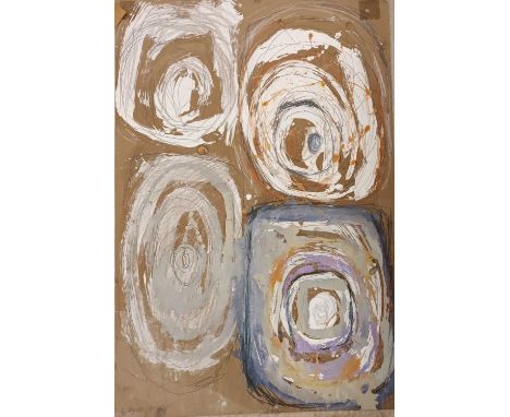 ARR Gillian Ayres CBE RA (1930-2018) Abstract Composition with Circular Forms in Brown and Mauve, signed and dated '61 lower 