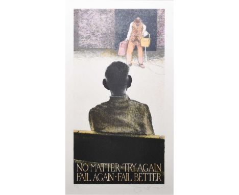 ARR Tom Phillips CBE RA (1937-2022) Samuel Beckett, No Matter, try again, fail again, fail better, 1984, signed lower right, 