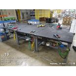(Lot) (4) 4' x 3' steel workbench w/ (4) staple guns