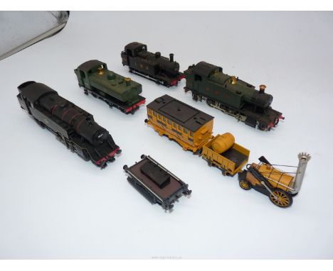 Five nicely detailed display models of tank locomotives at approximately "00" scale and including LMS black livery 0-6-0 pann