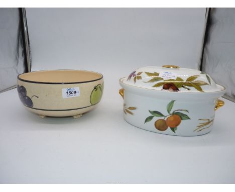 A Ledbury Pottery, grapes, apples and strawberries decorated bowl, limited edition no. 41/93, 9" diameter x 4" high and a Roy