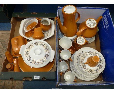 A large quantity of Poole Pottery in 'Desert Song' pattern plus similar, a part dinner and tea set, some a/f., chips etc., cu