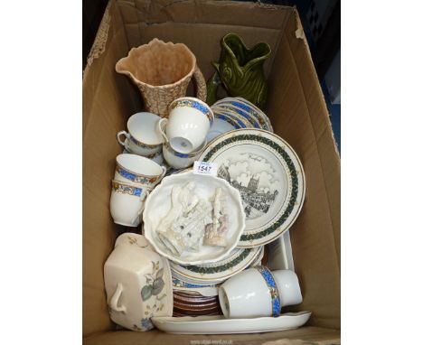 A Czechoslovakian bone china blue part tea set to include; six cups, saucers and tea plates, sandwich plate, sugar bowl and m