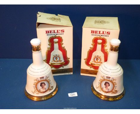 Two Bell's Scotch Whisky bells for Queen Elizabeth II 60th birthday, both boxed and sealed.