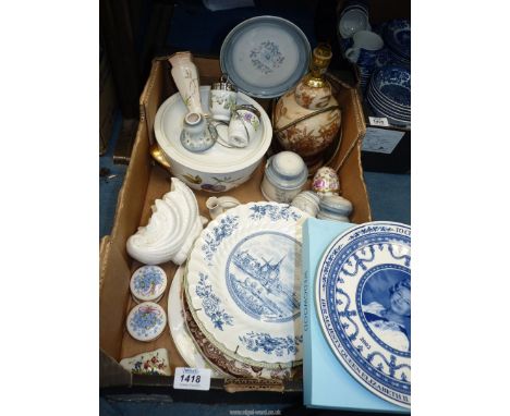 A quantity of china to include two Polly Anna trinket pots, Crested ware handled vase, Jersey ware, Royal Worcester Evesham c