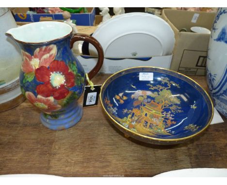 A Royal Doulton 'Wild Rose' jug (D6227), 9" tall, together with a Carltonware 'Mikado' bowl.