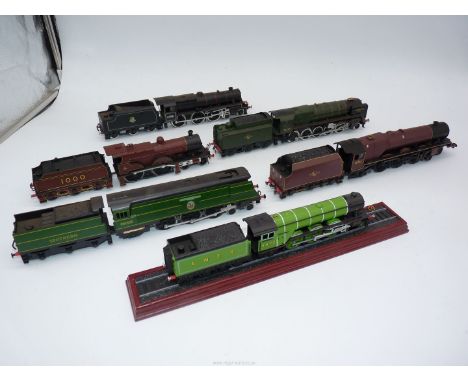 Six nicely detailed display models of tender locomotives, approximately "00" scale and including LNER 4472 4-6-2 Flying Scots