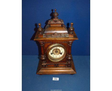 A German 14 Day Mantle Clock by H.A.C (no:3059), no pendulum or key 16" high (to top of finial) x 10 1/4" wide.