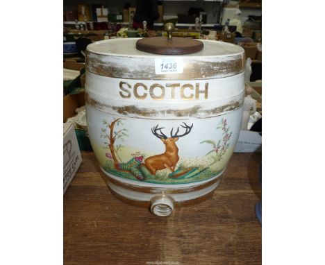 A Victorian ceramic Scotch Whisky pub spirit barrel, 10 1/4" x 12 3/4" high.