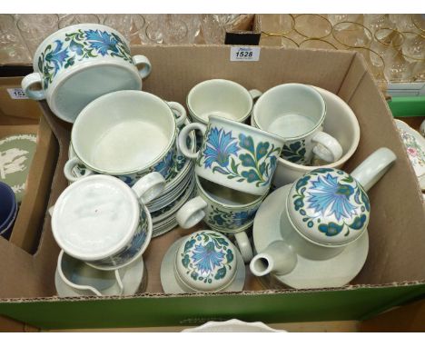 A 1950's Midwinter 'Caprice' Stonehenge tea/coffee set by Jessie Tait including:  eight cups and saucers, five plates, two so