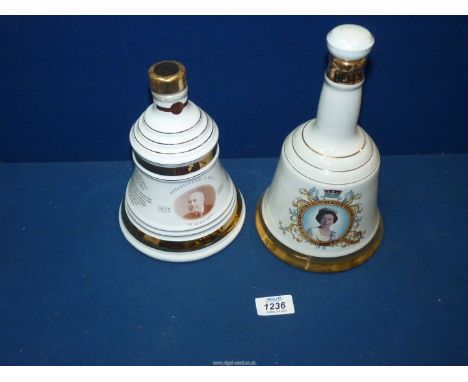 Bell's Scotch Whisky 'Christmas 2000' and Queen Elizabeth II 60th birthday bells, both sealed and boxed.