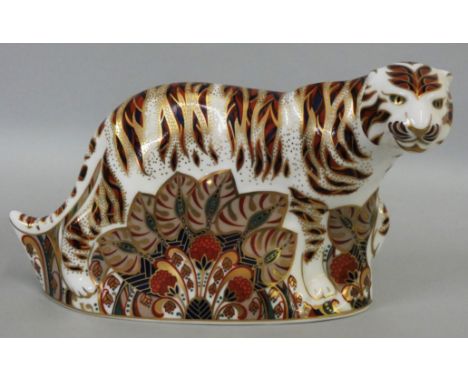 A Royal Crown Derby paperweight of Bengal tiger, with silver stopper