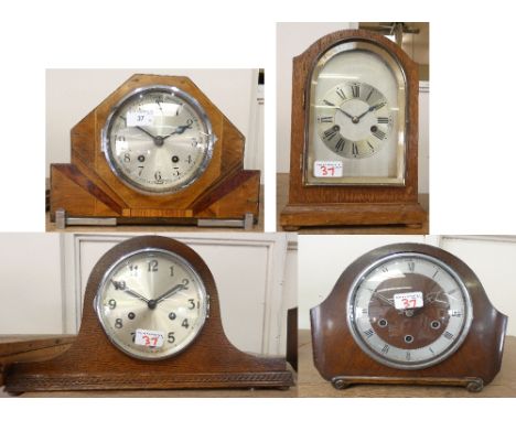 An oak cased mantle clock together with three manual wind mantle clocks (4)