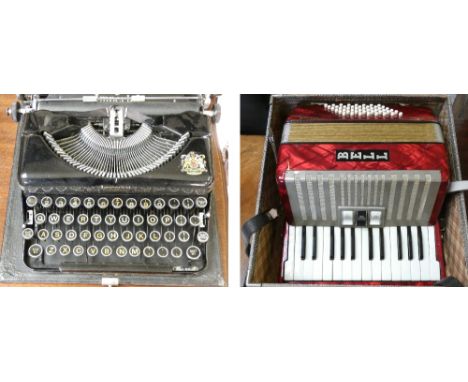 A cased Bell piano accordion together with an Imperial portable typewriter model T (2)