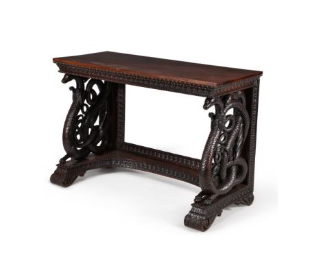 An Anglo-Indian carved carved hardwood console table, first half 19th century, carved profusely throughout beaded and foliate