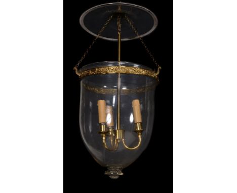 Another  glass and gilt metal mounted hall lantern, circa 1815 and later, the domed canopy suspending a bell shade, with band
