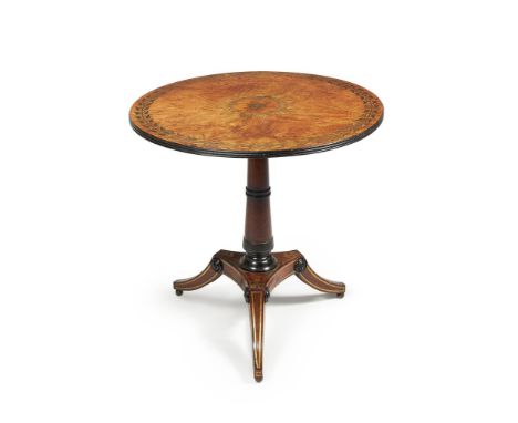 A Regency pollard oak and brass marquetry circular table, by George Bullock, circa 1815, the top decorated with brass marquet