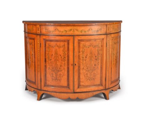ϒ A satinwood, marquetry and tulipwood banded semi-elliptical commode, in George III style, second half 19th century, the mar