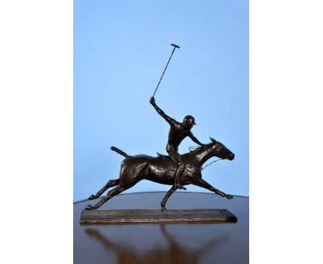 λ Phyllida Meacham (b. 1938), a patinated bronze group of a polo player and pony, the male rider portrayed with mallet raised