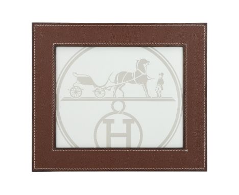 HERMÈS Bilderrahmen "PLÉIADE", großes Modell. Akt. NP.: 1.080,-€. Bilderrahmen aus Mahagoniholz in Dunkelbraun. Bezug aus gla