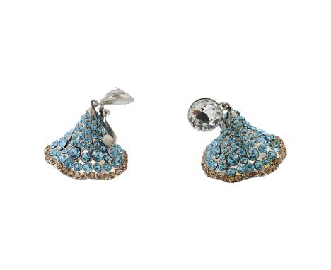 YVES SAINT LAURENT RIVE GAUCHE VINTAGE Modeschmuck Ohrclips. Koll.: 80er Jahre. Silberfarbenes Modell mit Steinbesatz in Hell