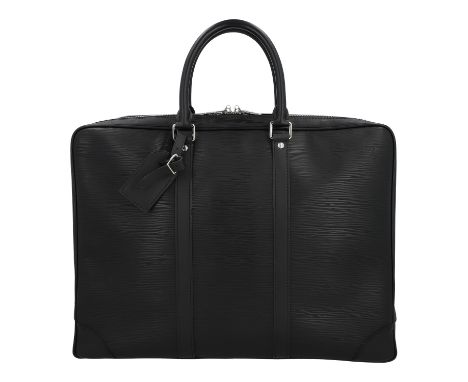 LOUIS VUITTON Aktentasche "PORTE DOCUMENTS". Kollektion 2013. Epi Leder Serie in Schwarz mit Details aus schwarzem Glattleder