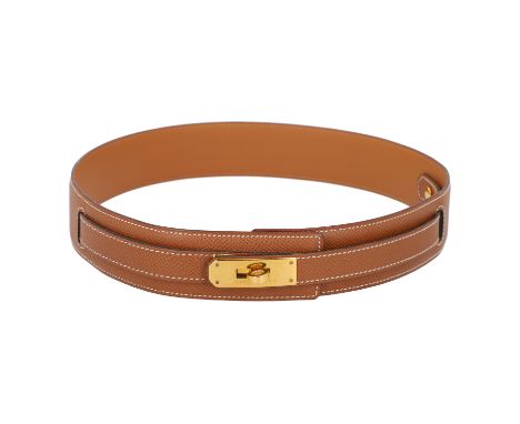 HERMÈS VINTAGE Gürtel "KELLY", L.: 70 cm, Koll.: 1996. Epsomleder im Farbton Gold mit vergoldeter Hardware, Kelly-Schließe un