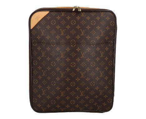 LOUIS VUITTON Trolley "PEGASE 45". Klassisches Modell. Monogram Canvas Serie mit goldfarbener Hardware und naturbelassenem Le