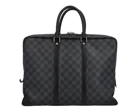 LOUIS VUITTON Aktentasche "PORTE DOCUMENTS". Koll. 2010. Damier Graphite Canvas Serie mit silberfarbener Hardware und Details