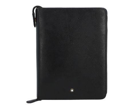 MONTBLANC Agenda. Modell aus schwarzem Leder mit goldfarbener Hardware und umlaufendem Reißverschluss. Innenraum mit sechsfac