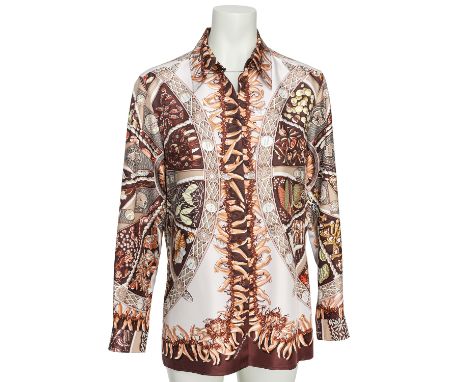 HERMÈS Bluse "AU PAYS DES ÉPICES", Gr. 38 (fr. 40). by Annie Faivre, Entwurf erstmals erschienen 2001. 100% Seide. Abenteurer