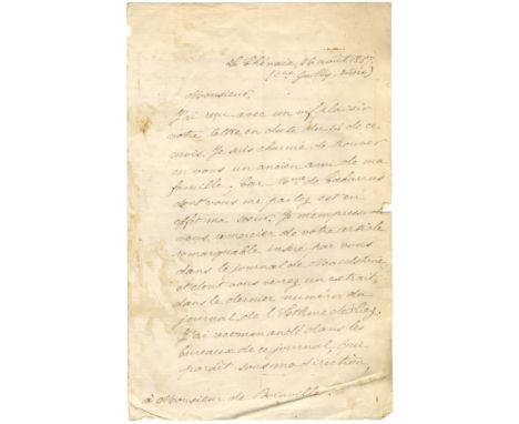 DE LESSEPS FERDINAND: (1805-1894) French Diplomat, developer of the Suez Canal. L.S., Ferd. de Lesseps, two pages, 8vo, La Ch