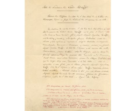 [HUGO VICTOR]: (1802-1885) French Poet & Novelist of the Romantic Movement. A 19th century manuscript copy of the Birth Certi