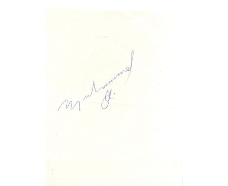 ALI MUHAMMAD: (1942- ) American Boxer, World Heavyweight Champion. Bold blue ink signature ('Muhammad Ali') at the centre of 