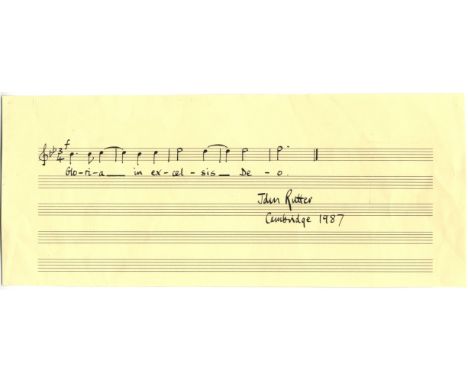 RUTTER JOHN: (1945-     ) British Composer. A.M.Q.S., John Rutter, one page (manuscript paper), slim oblong 4to, Cambridge, 1